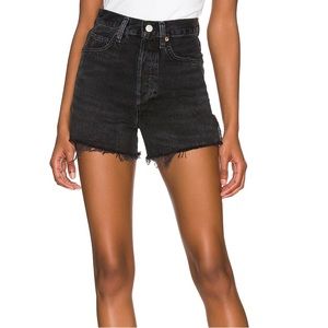 High waisted black denim shorts